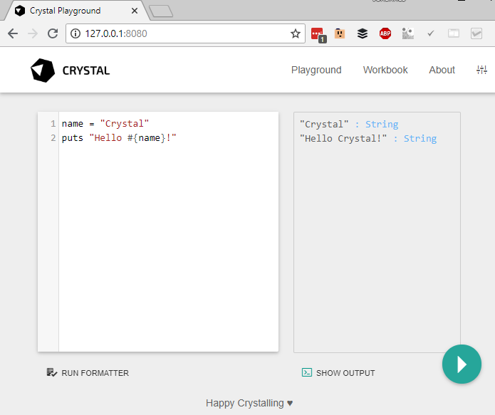 Screenshot of Crystal playground